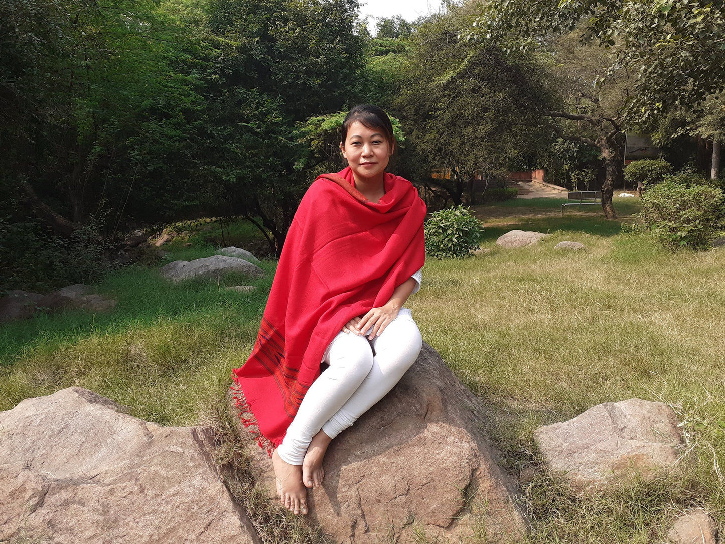 Red Handwoven Pure Himalayan Sheep Wool Meditation Shawl,Ethnic Indian  Blanket,Himalayan Wool Prayer Wrap,Kullu Shawl