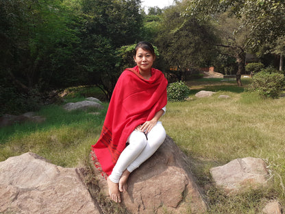 Red Handwoven Pure Himalayan Sheep Wool Meditation Shawl,Ethnic Indian  Blanket,Himalayan Wool Prayer Wrap,Kullu Shawl