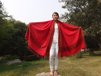 Red Handwoven Pure Himalayan Sheep Wool Meditation Shawl,Ethnic Indian  Blanket,Himalayan Wool Prayer Wrap,Kullu Shawl