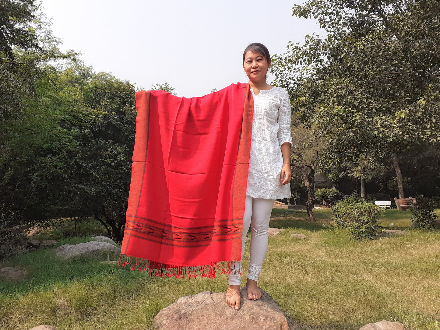Red Handwoven Pure Himalayan Sheep Wool Meditation Shawl,Ethnic Indian  Blanket,Himalayan Wool Prayer Wrap,Kullu Shawl