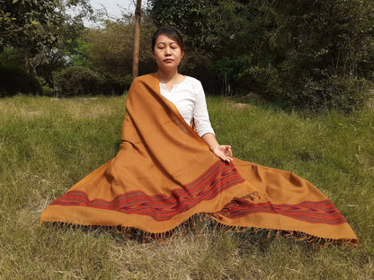 Mustard Yellow Handwoven Pure Himalayan Sheep Wool Meditation Shawl,Ethnic Indian  Blanket,Himalayan Wool Prayer Wrap,Kullu Shawl