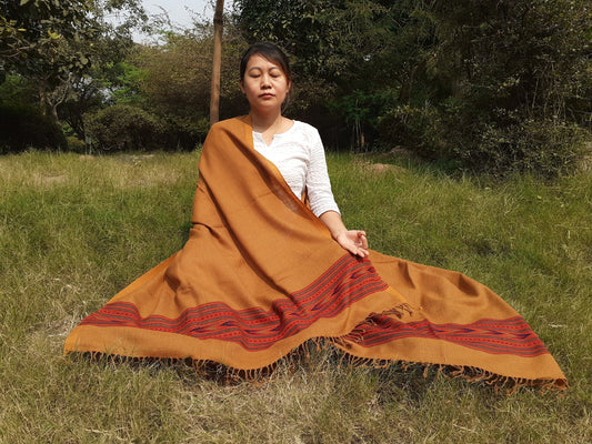 Mustard Yellow Handwoven Pure Himalayan Sheep Wool Meditation Shawl,Ethnic Indian  Blanket,Himalayan Wool Prayer Wrap,Kullu Shawl