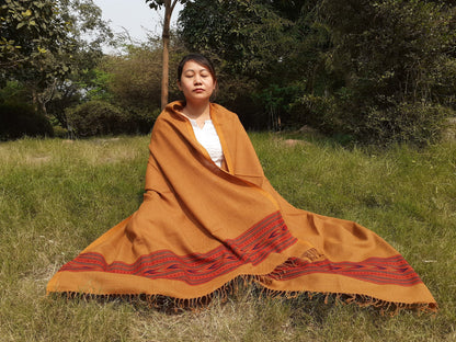 Mustard Yellow Handwoven Pure Himalayan Sheep Wool Meditation Shawl,Ethnic Indian  Blanket,Himalayan Wool Prayer Wrap,Kullu Shawl