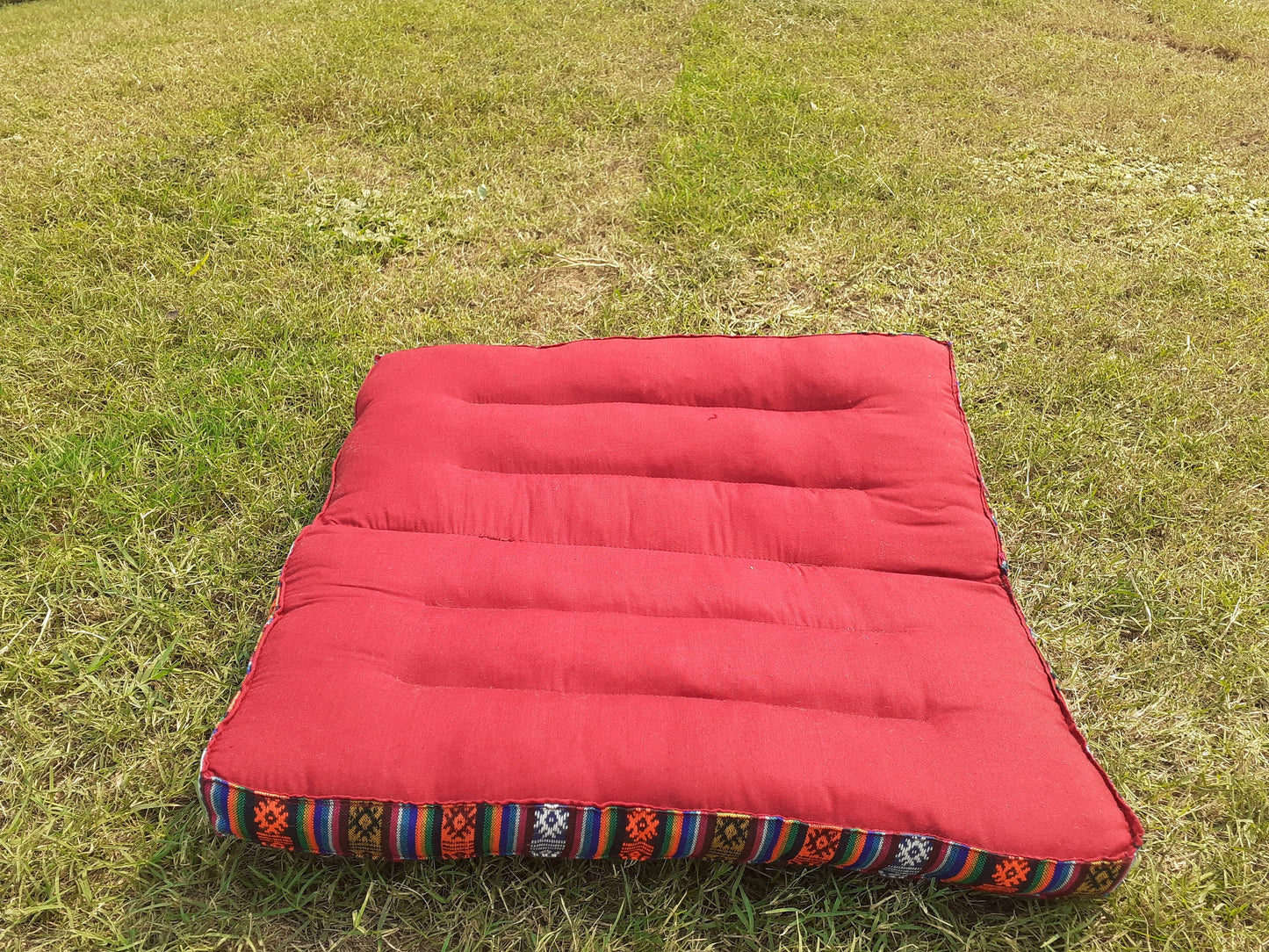 Handmade Portable And Foldable Meditation Cushion with Bhutanese Fabric Border,Organic Cotton Meditation Yoga Posture Zen Cushion,