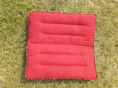 Handmade Portable And Foldable Meditation Cushion with Bhutanese Fabric Border,Organic Cotton Meditation Yoga Posture Zen Cushion,