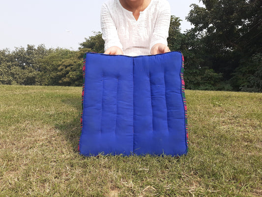 Handmade Portable And Foldable Floor Meditation Cushion with Bhutanese Fabric Border,Organic Cotton Meditation Yoga Posture Zen Cushion,