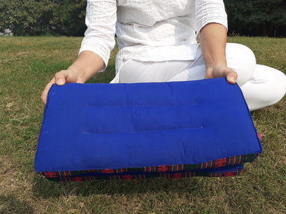 Handmade Portable And Foldable Floor Meditation Cushion with Bhutanese Fabric Border,Organic Cotton Meditation Yoga Posture Zen Cushion,