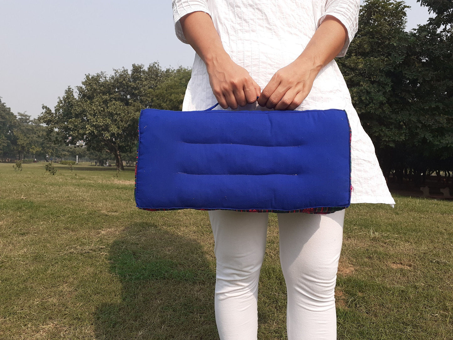 Handmade Portable And Foldable Floor Meditation Cushion with Bhutanese Fabric Border,Organic Cotton Meditation Yoga Posture Zen Cushion,