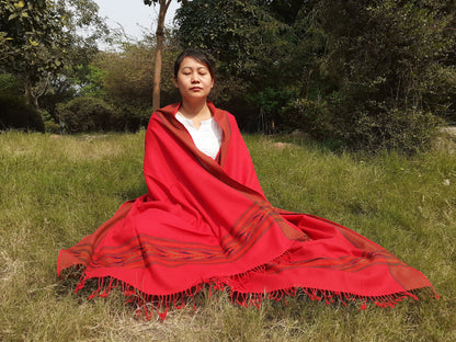 Red Handwoven Pure Himalayan Sheep Wool Meditation Shawl,Ethnic Indian  Blanket,Himalayan Wool Prayer Wrap,Kullu Shawl