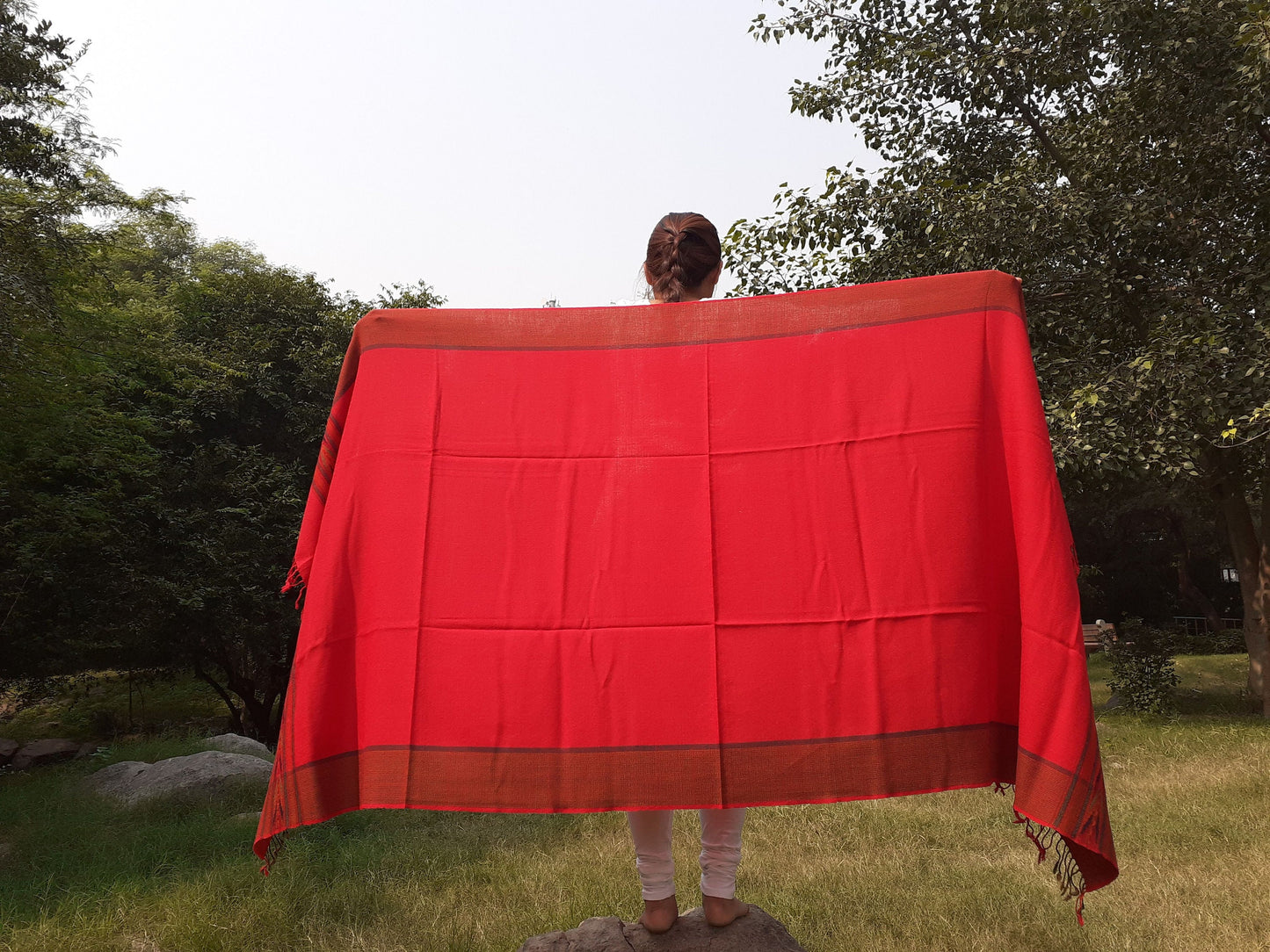 Red Handwoven Pure Himalayan Sheep Wool Meditation Shawl,Ethnic Indian  Blanket,Himalayan Wool Prayer Wrap,Kullu Shawl