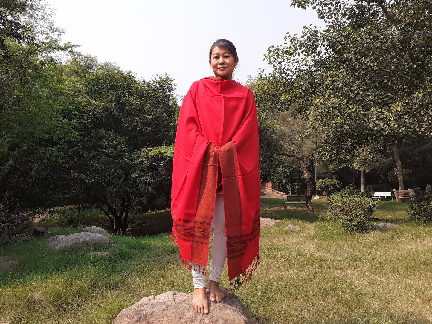 Red Handwoven Pure Himalayan Sheep Wool Meditation Shawl,Ethnic Indian  Blanket,Himalayan Wool Prayer Wrap,Kullu Shawl