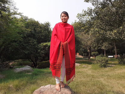 Red Handwoven Pure Himalayan Sheep Wool Meditation Shawl,Ethnic Indian  Blanket,Himalayan Wool Prayer Wrap,Kullu Shawl
