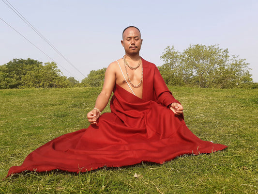 DALAI X-Large Handwoven Burgundy Buddhist Monk Himalayan Sheep Wool Meditation Shawl,Himalayan Prayer Blanket,Tibetan Buddhist Prayer Wrap