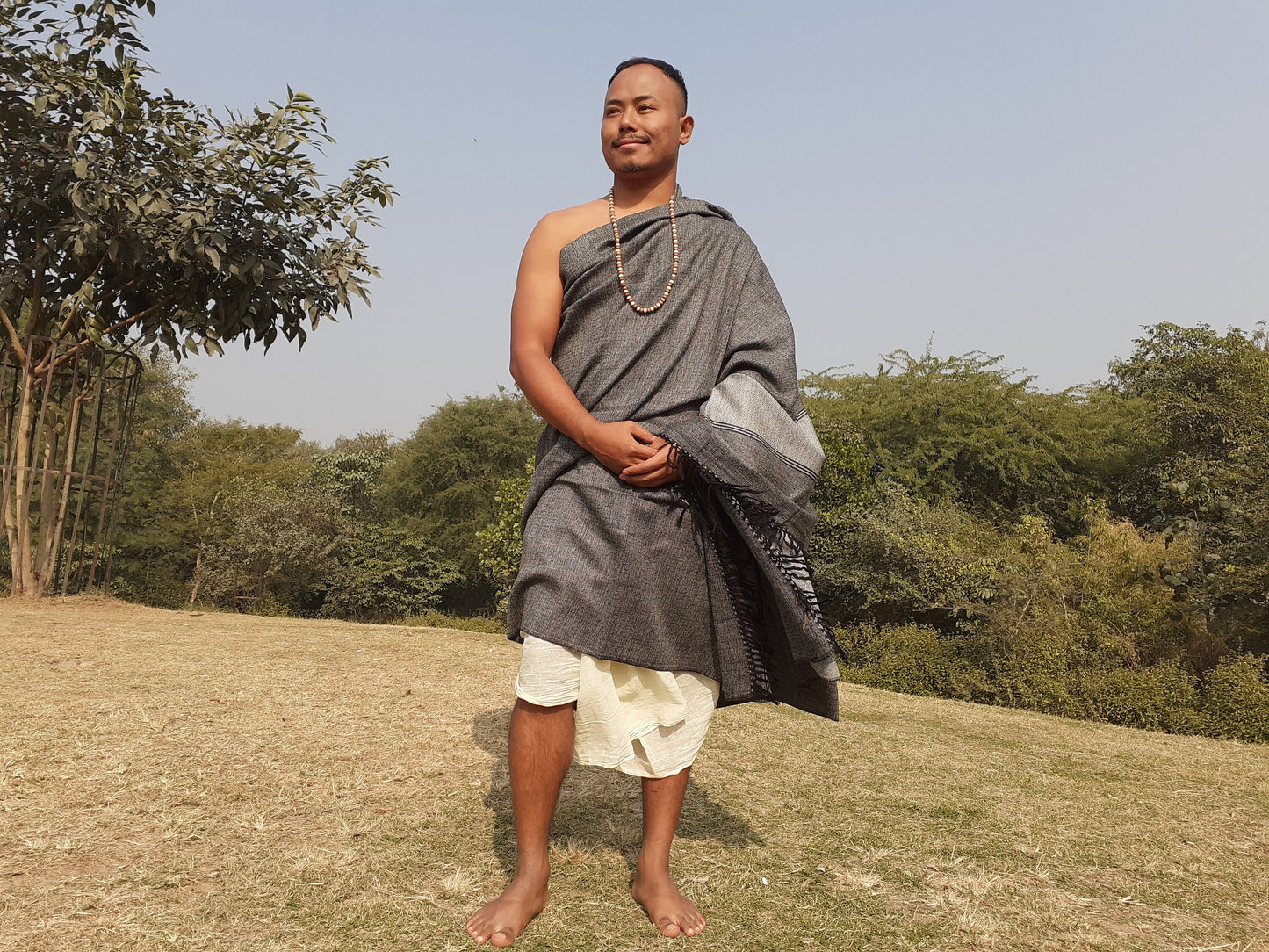 Handwoven Light Brown Pure Himalayan Sheep Wool Meditation Shawl,Himalayan Prayer Blanket,Kullu Shawl,Ethnic Indian Shawl,Wool Prayer Wrap
