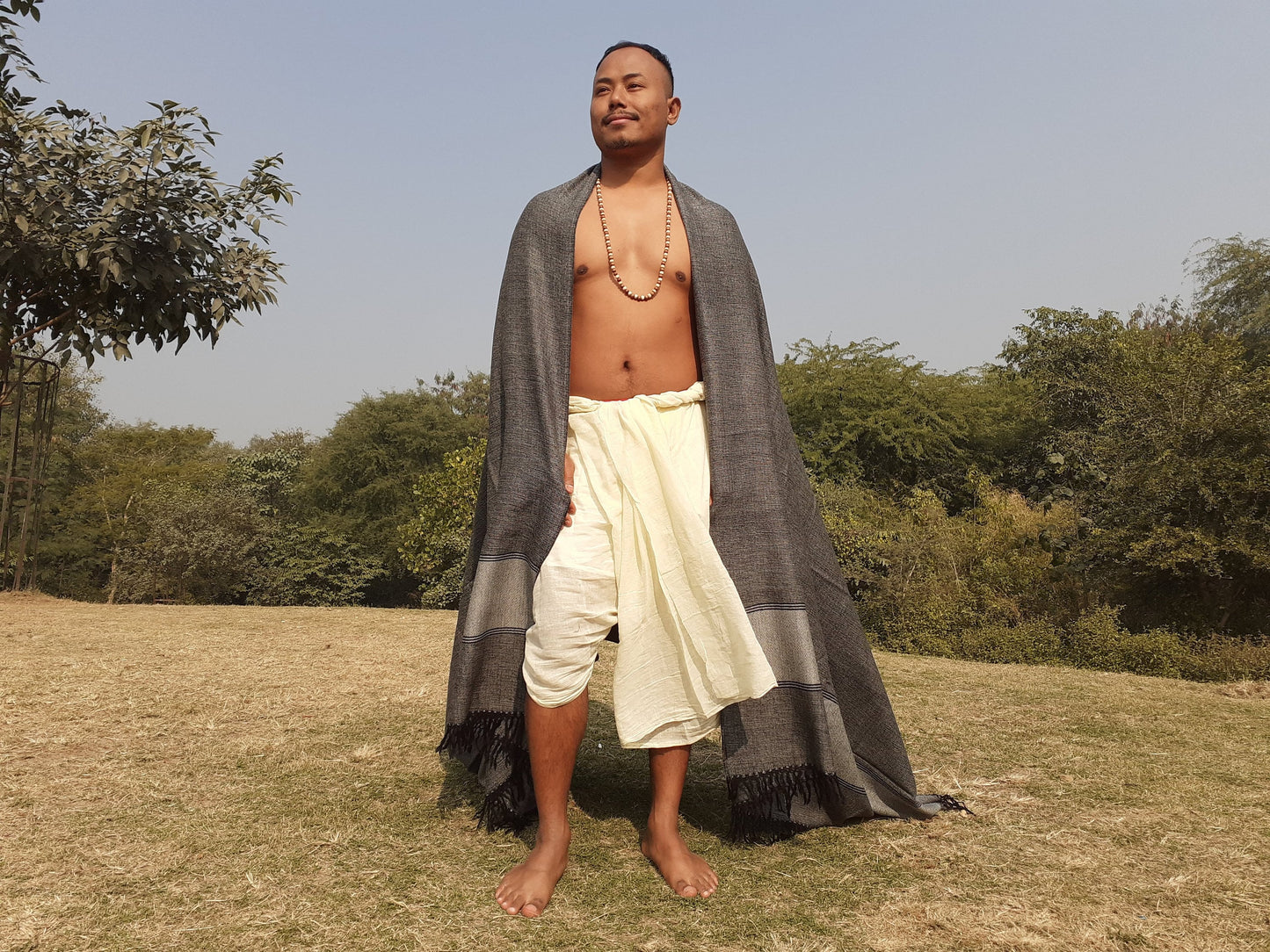 Handwoven Light Brown Pure Himalayan Sheep Wool Meditation Shawl,Himalayan Prayer Blanket,Kullu Shawl,Ethnic Indian Shawl,Wool Prayer Wrap