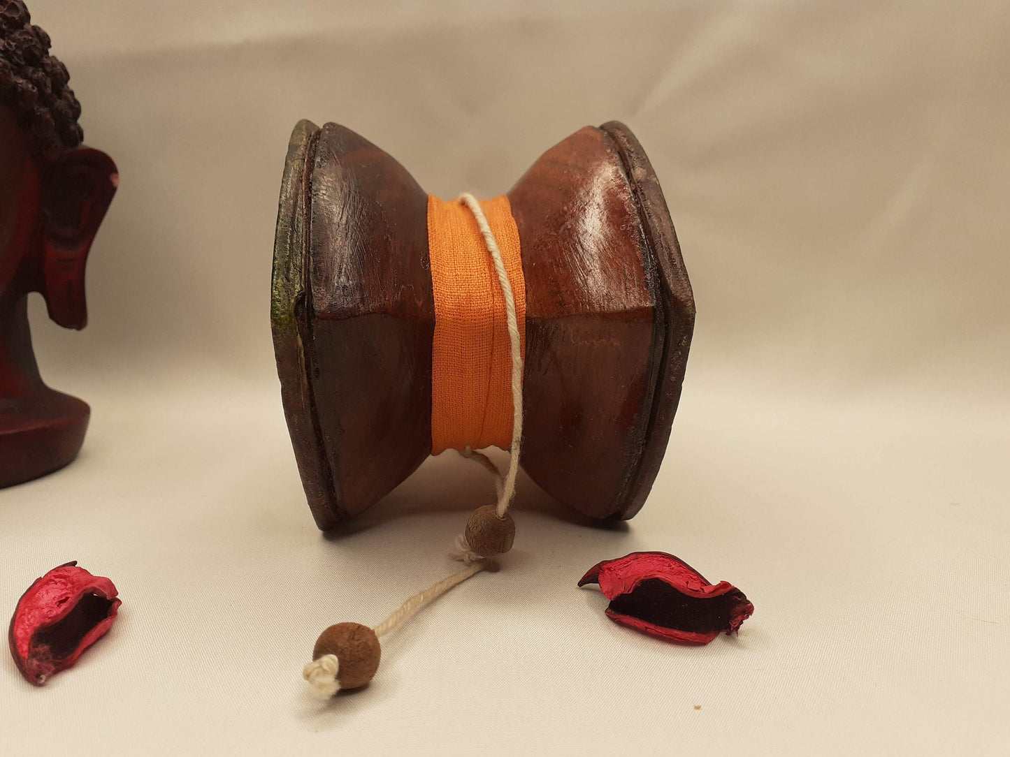 Vintage Handmade Small Traditional Tibetan Tantric Ritual Chod Damaru,Bawa Wood Buddhist Religious Drum,Ceremonial Spiritual MusicInstrument