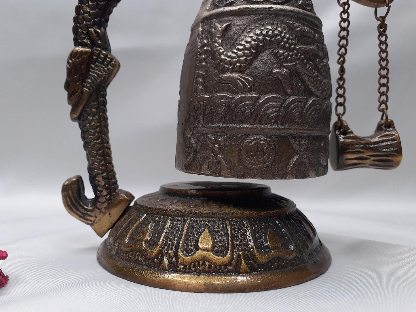 Vintage Tibetan Brass Bells, Buddha Design, Nepal Pure Handmade 7 metals (Vajra) for Meditation, Yoga Chakra blancing Sound healing Buddhism