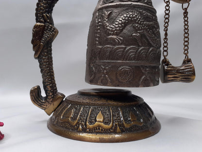 Vintage Tibetan Brass Bells, Buddha Design, Nepal Pure Handmade 7 metals (Vajra) for Meditation, Yoga Chakra blancing Sound healing Buddhism