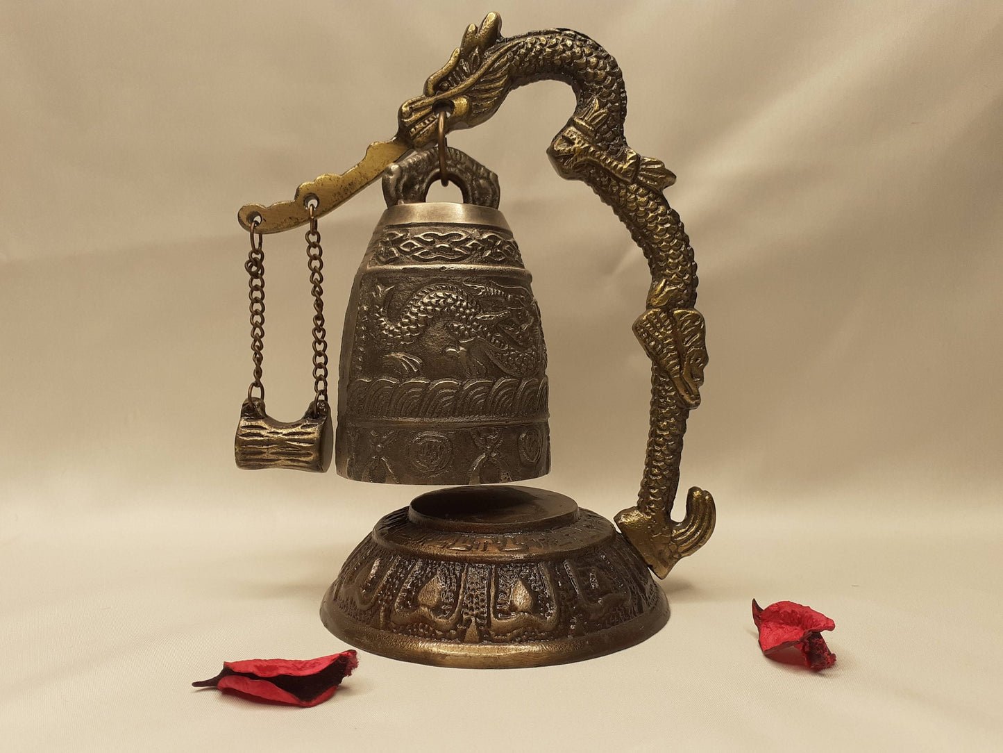 Vintage Tibetan Brass Bells, Buddha Design, Nepal Pure Handmade 7 metals (Vajra) for Meditation, Yoga Chakra blancing Sound healing Buddhism