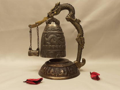 Vintage Tibetan Brass Bells, Buddha Design, Nepal Pure Handmade 7 metals (Vajra) for Meditation, Yoga Chakra blancing Sound healing Buddhism