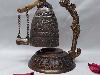 Vintage Tibetan Brass Bells, Buddha Design, Nepal Pure Handmade 7 metals (Vajra) for Meditation, Yoga Chakra blancing Sound healing Buddhism