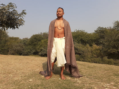 Handwoven Light Brown Pure Himalayan Sheep Wool Meditation Shawl,Himalayan Prayer Blanket,Kullu Shawl,Ethnic Indian Shawl,Wool Prayer Wrap