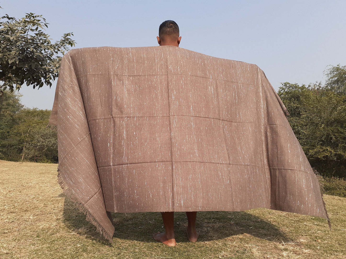 Handwoven Light Brown Pure Himalayan Sheep Wool Meditation Shawl,Himalayan Prayer Blanket,Kullu Shawl,Ethnic Indian Shawl,Wool Prayer Wrap