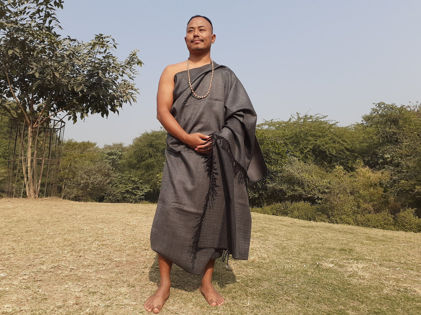 Handwoven X-Large Dark Grey Pure Himalayan Sheep Wool Meditation Shawl,Himalayan Prayer Blanket,Kullu Shawl,Ethnic Indian Wool Prayer Wrap