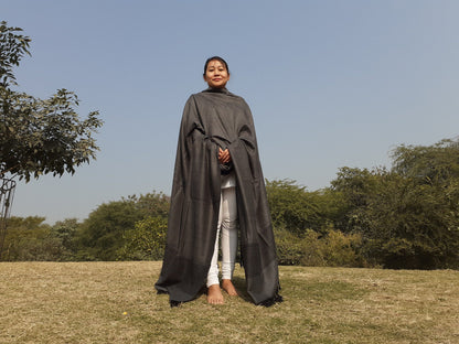 Handwoven X-Large Dark Grey Pure Himalayan Sheep Wool Meditation Shawl,Himalayan Prayer Blanket,Kullu Shawl,Ethnic Indian Wool Prayer Wrap