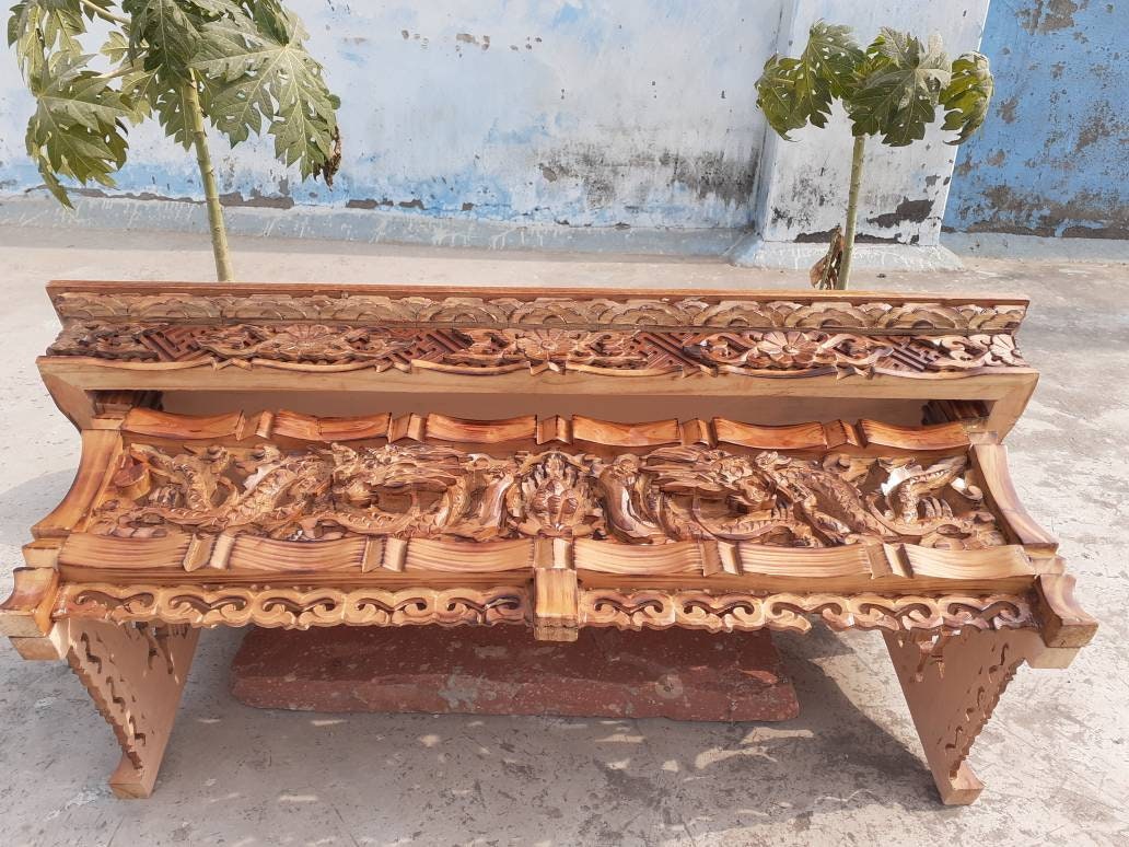 Low Floor Dragon Handcarved Foldable Wooden Tibetan Buddhist Altar Table,Tibetan Prayer Table,Buddhist Meditation Table,