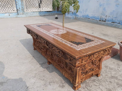 Low Floor Dragon Handcarved Foldable Wooden Tibetan Buddhist Altar Table,Tibetan Prayer Table,Buddhist Meditation Table,