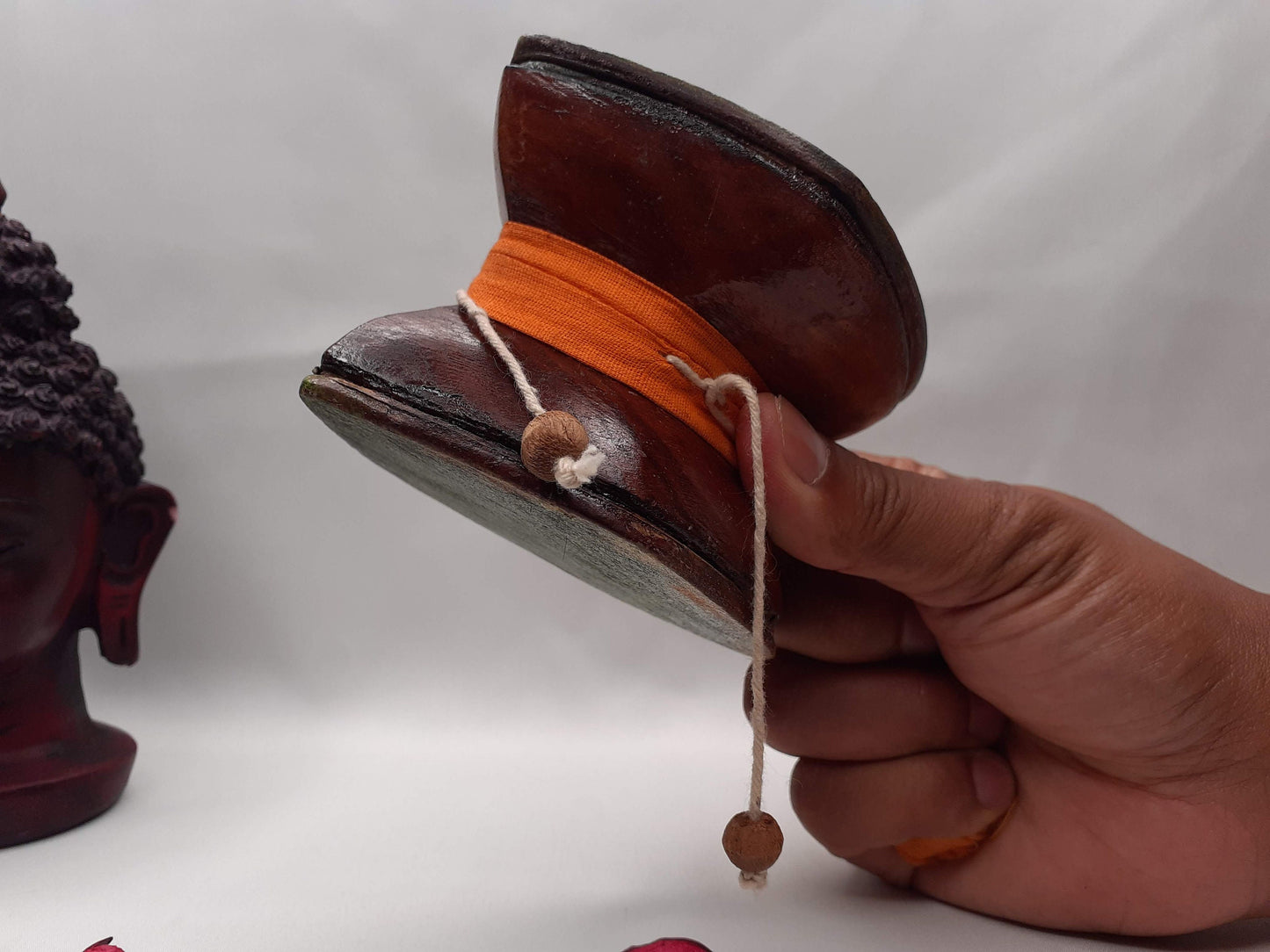 Vintage Handmade Small Traditional Tibetan Tantric Ritual Chod Damaru,Bawa Wood Buddhist Religious Drum,Ceremonial Spiritual MusicInstrument