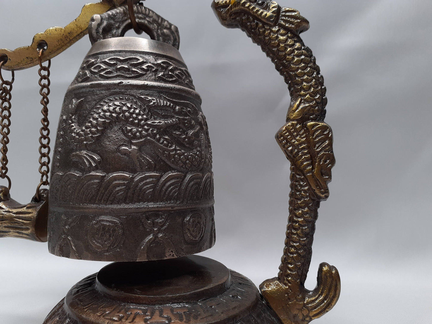 Vintage Tibetan Brass Bells, Buddha Design, Nepal Pure Handmade 7 metals (Vajra) for Meditation, Yoga Chakra blancing Sound healing Buddhism