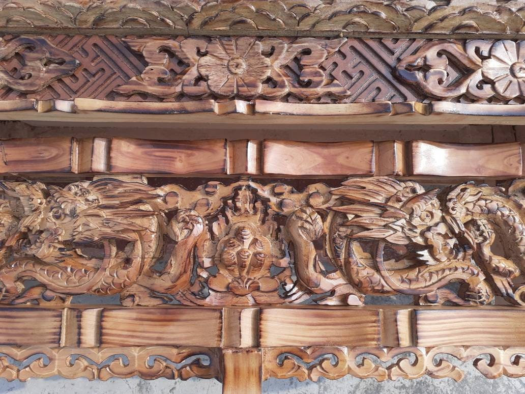 Low Floor Dragon Handcarved Foldable Wooden Tibetan Buddhist Altar Table,Tibetan Prayer Table,Buddhist Meditation Table,