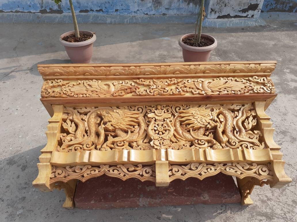 Dragon Handcarved Foldable Wooden Tibetan Buddhist Altar Table,Tibetan Alter Table,Buddhist Meditation Table,Tibetan Furniture