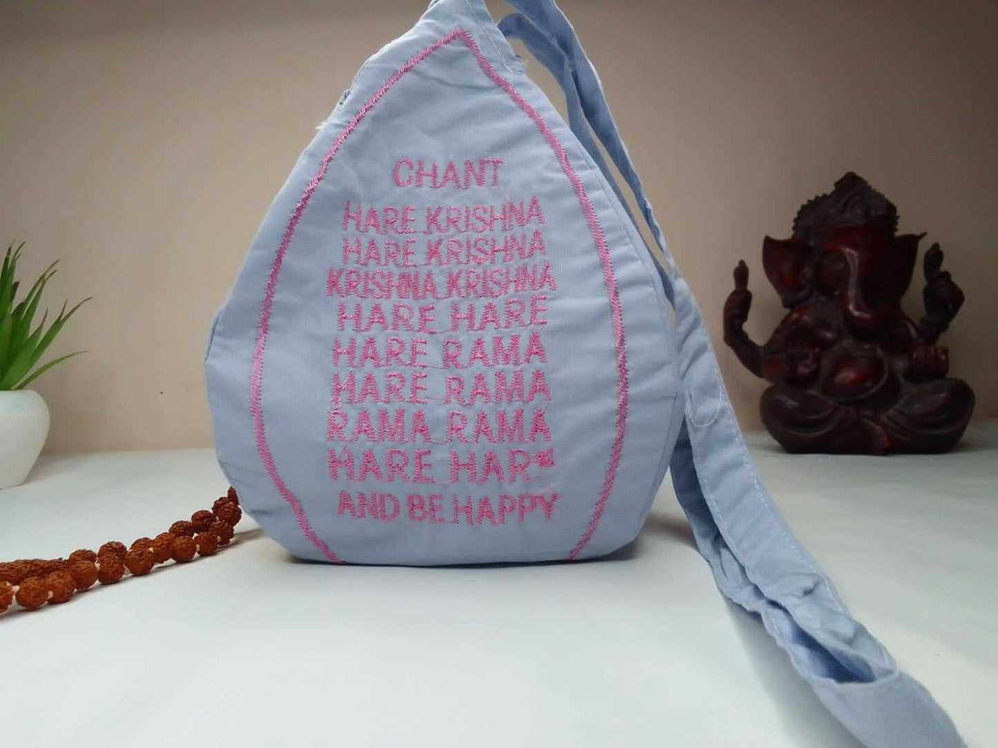 108 Beads Hand Knotted Tulasi Japa Mala,Hare Krishna Meditation Beads With Hand embroidered Lord Jagannath Japa Bag,Hare Krishna