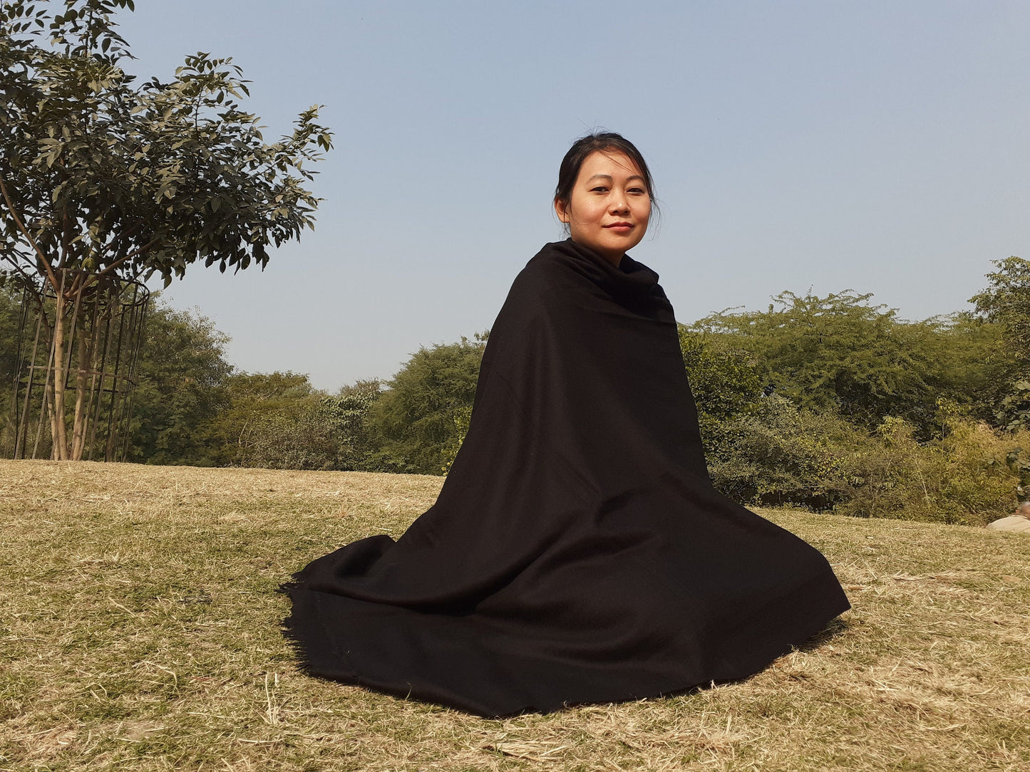 Handwoven Solid Black Pure Pashmina Wool Meditation Shawl,Cashmere Pashmina Prayer Blanket, Himalayan Cashmere Scarf, Pashmina Wool Wrap