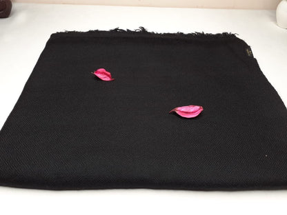 Handwoven Solid Black Pure Pashmina Wool Meditation Shawl,Cashmere Pashmina Prayer Blanket, Himalayan Cashmere Scarf, Pashmina Wool Wrap