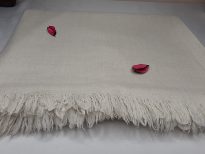 Large Thick Handwoven White Pure Pashmina Wool Meditation Shawl,Cashmere Pashima Prayer Blanket,Himalayan Cashmere Scarf, Pashmina Wool Wrap