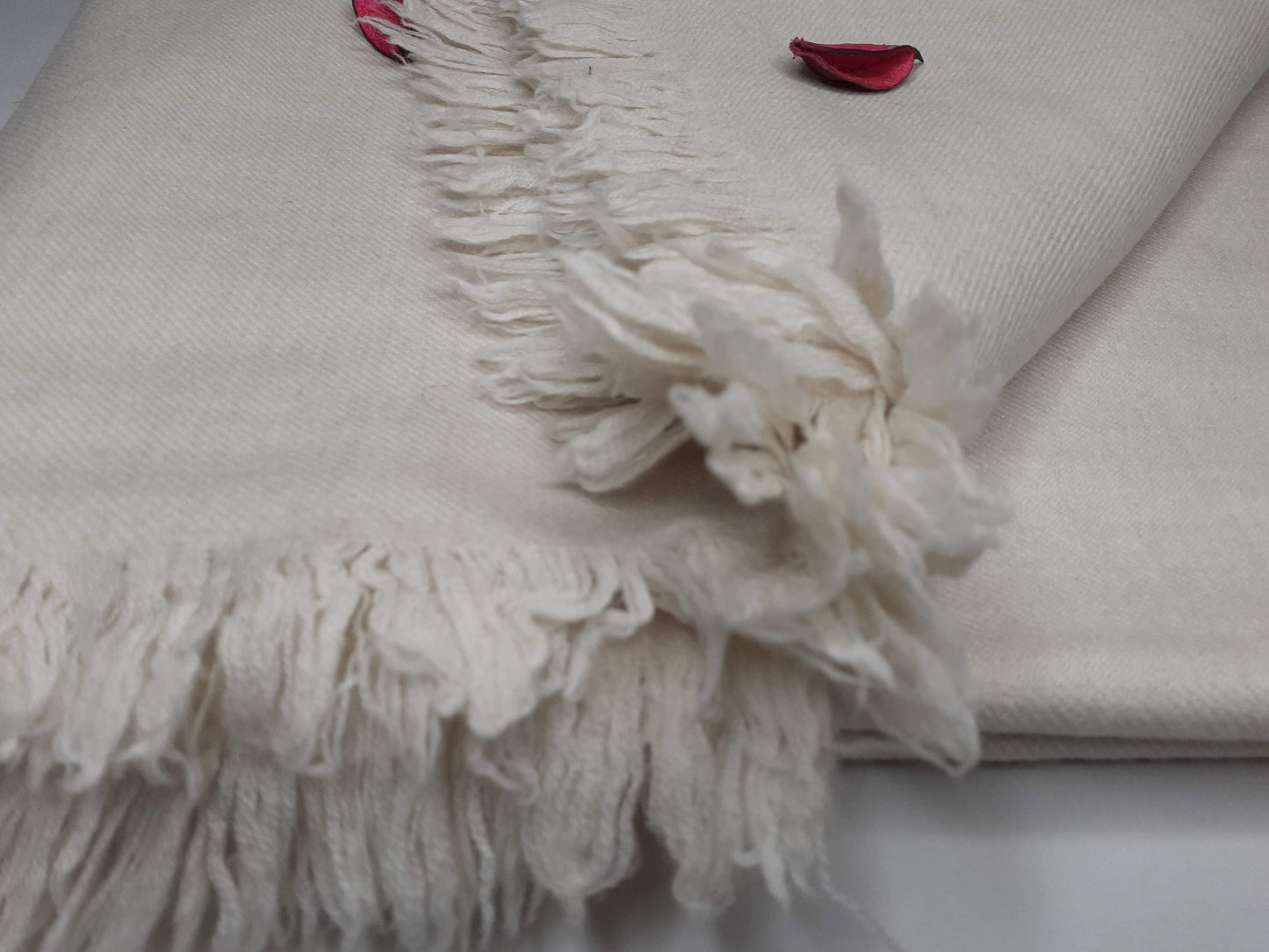 Large Thick Handwoven White Pure Pashmina Wool Meditation Shawl,Cashmere Pashima Prayer Blanket,Himalayan Cashmere Scarf, Pashmina Wool Wrap