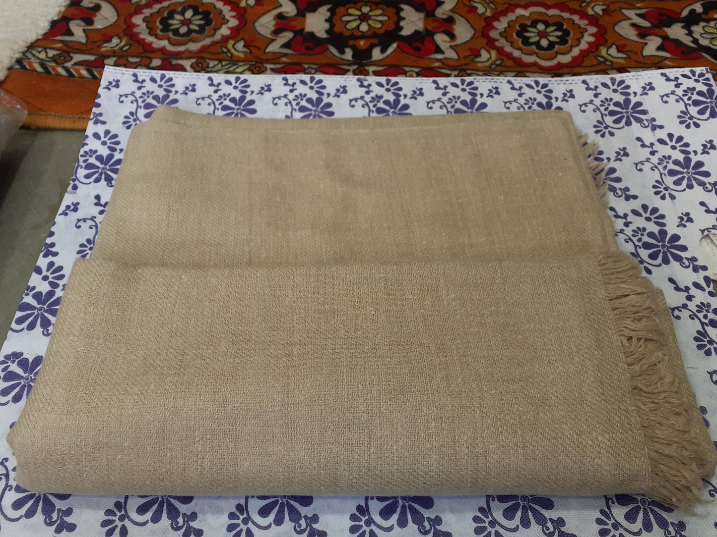 Extra Large Thick Beige Handwoven Pure Pashmina Wool Meditation Shawl,Cashmere Prayer Blanket,Himalayan Cashmere Blaket,Pashmina Wool Wrap