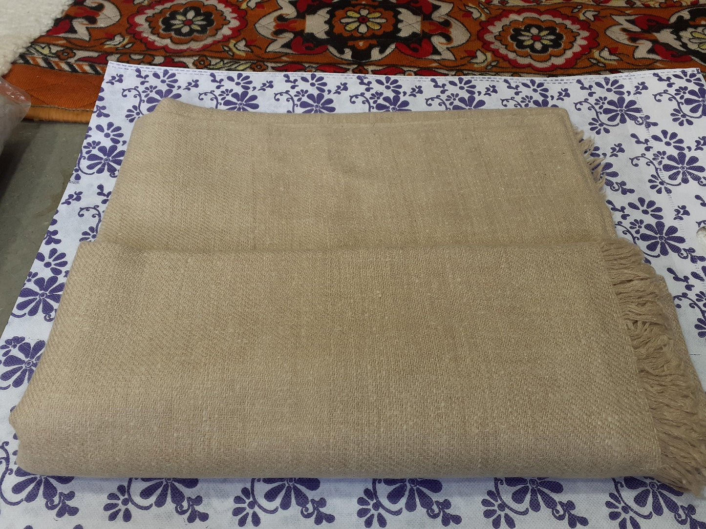 Extra Large Thick Beige Handwoven Pure Pashmina Wool Meditation Shawl,Cashmere Prayer Blanket,Himalayan Cashmere Blaket,Pashmina Wool Wrap