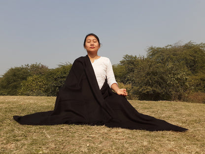 Handwoven Solid Black Pure Pashmina Wool Meditation Shawl,Cashmere Pashmina Prayer Blanket, Himalayan Cashmere Scarf, Pashmina Wool Wrap
