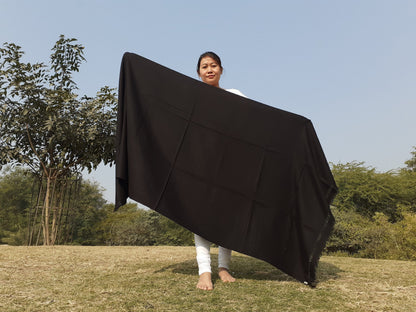 Handwoven Solid Black Pure Pashmina Wool Meditation Shawl,Cashmere Pashmina Prayer Blanket, Himalayan Cashmere Scarf, Pashmina Wool Wrap