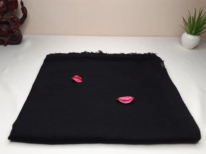 Handwoven Solid Black Pure Pashmina Wool Meditation Shawl,Cashmere Pashmina Prayer Blanket, Himalayan Cashmere Scarf, Pashmina Wool Wrap