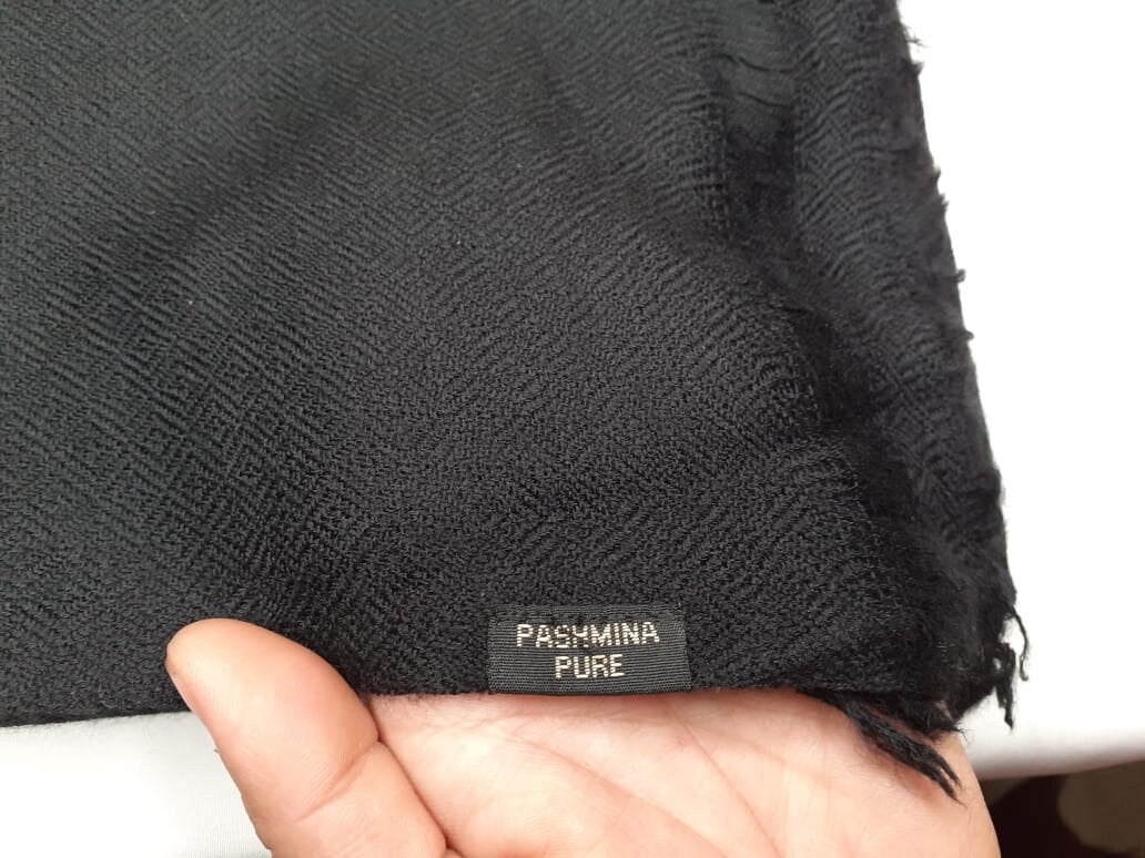 Handwoven Solid Black Pure Pashmina Wool Meditation Shawl,Cashmere Pashmina Prayer Blanket, Himalayan Cashmere Scarf, Pashmina Wool Wrap