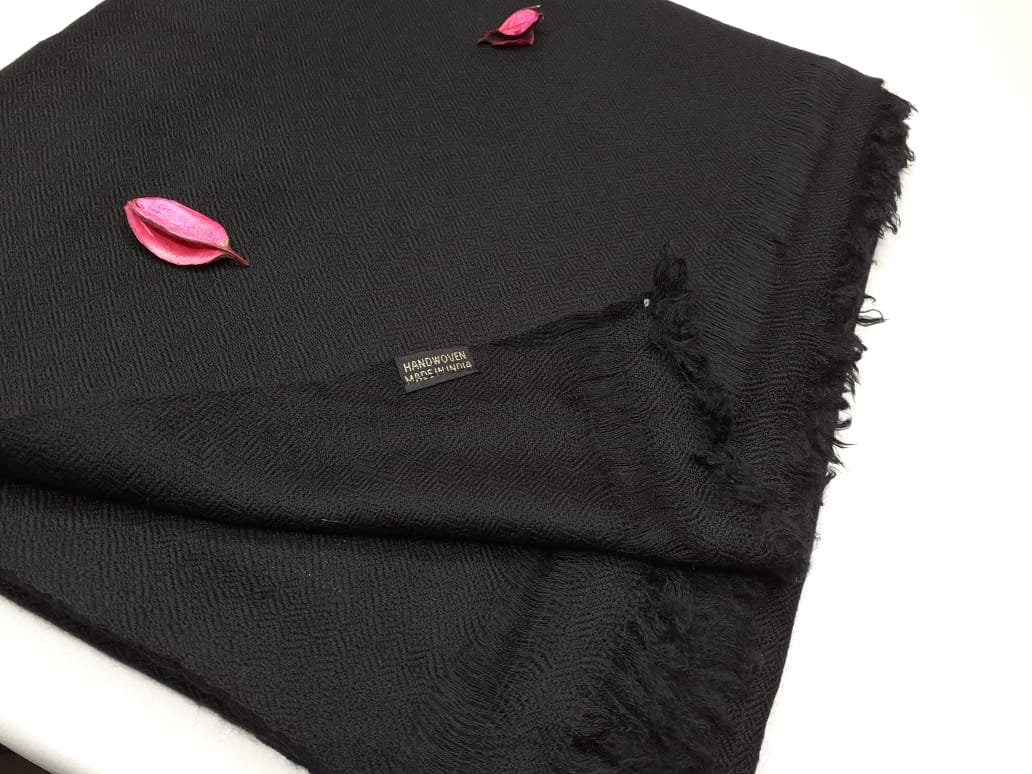 Handwoven Solid Black Pure Pashmina Wool Meditation Shawl,Cashmere Pashmina Prayer Blanket, Himalayan Cashmere Scarf, Pashmina Wool Wrap