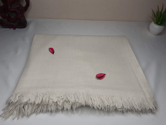 Large Thick Handwoven White Pure Pashmina Wool Meditation Shawl,Cashmere Pashima Prayer Blanket,Himalayan Cashmere Scarf, Pashmina Wool Wrap