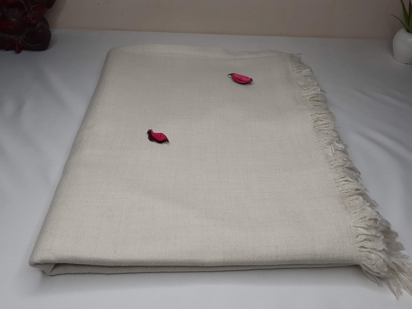 Large Thick Handwoven White Pure Pashmina Wool Meditation Shawl,Cashmere Pashima Prayer Blanket,Himalayan Cashmere Scarf, Pashmina Wool Wrap