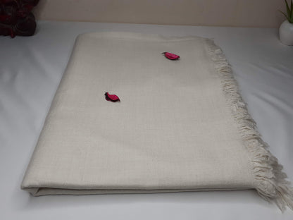 Large Thick Handwoven White Pure Pashmina Wool Meditation Shawl,Cashmere Pashima Prayer Blanket,Himalayan Cashmere Scarf, Pashmina Wool Wrap